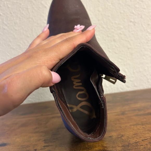 Sam Edelman Brown Petty Booties Size 7 Black Toe Boho Ankle Boots Low Heel - Picture 10 of 12